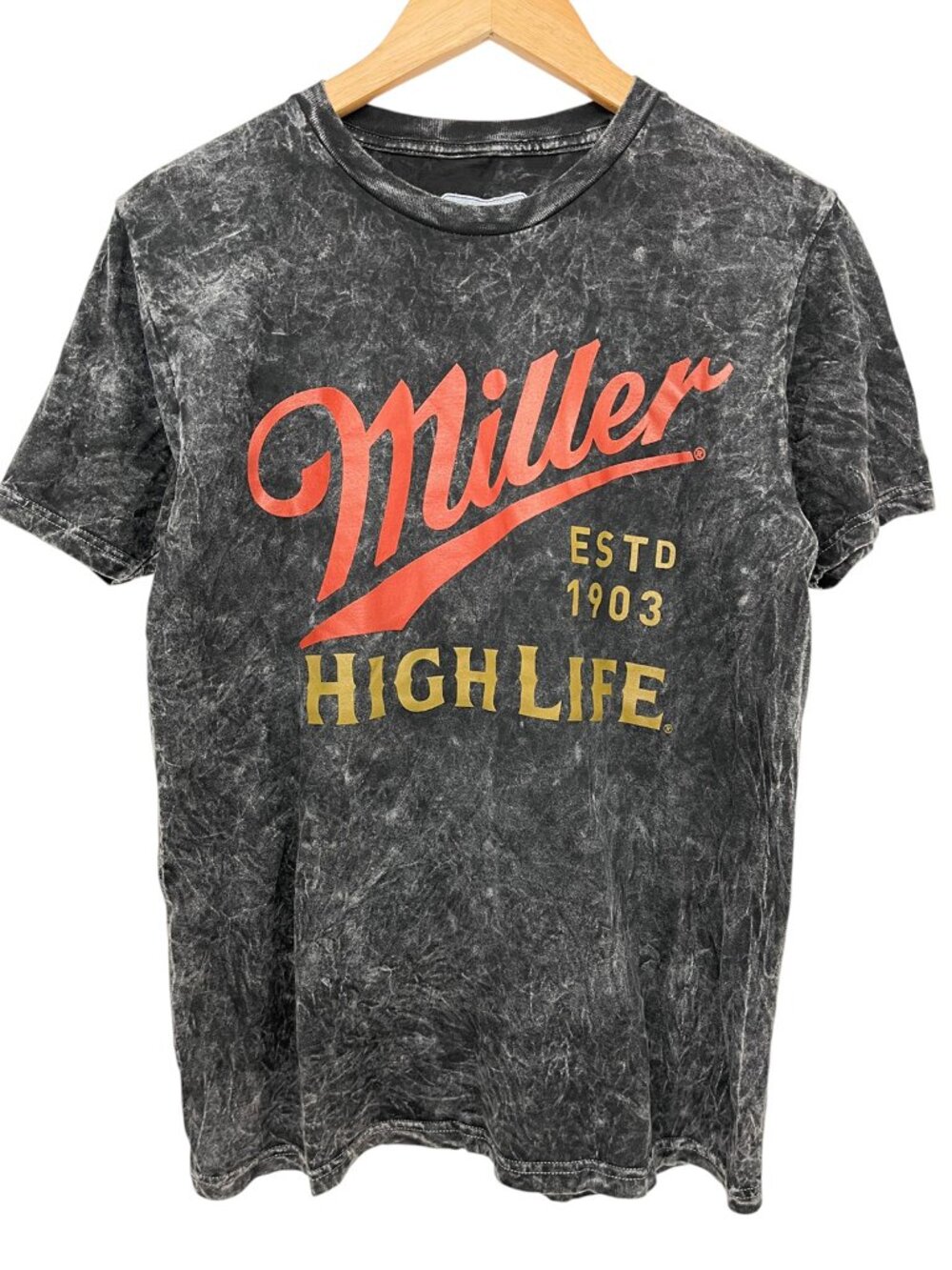 NWOT Miller High Life Men’s T-Shirt Distressed Acid Wash Small